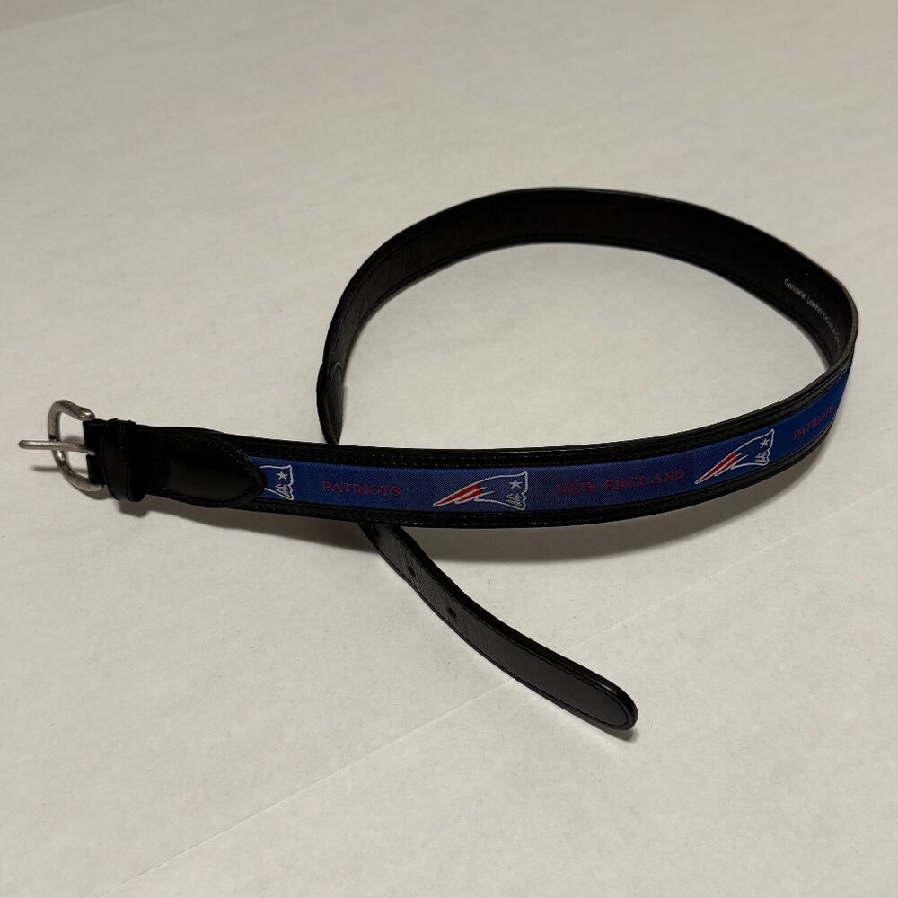 New England Patriots Flying Elvis Logos Genuine Black Leather Belt Size 34 NWOT